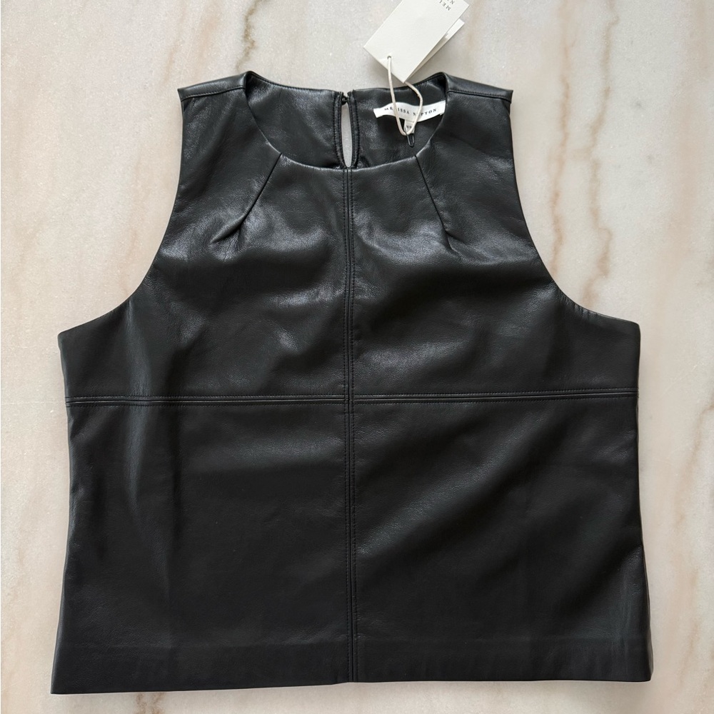 MELISSA NEPTON Black Faux Leather Sleeveless Top